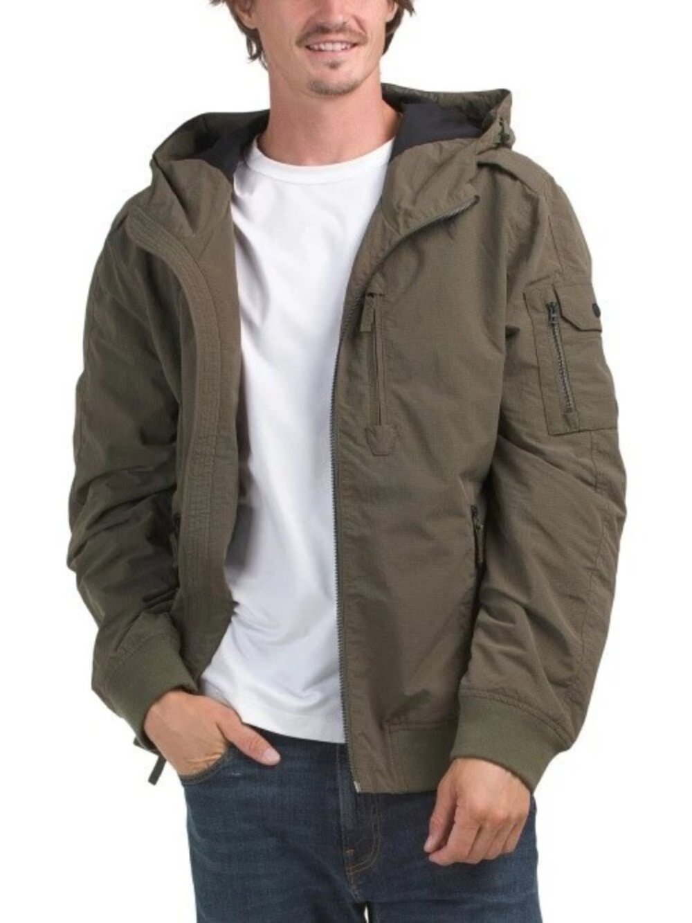 New  Andrew Marc | Men's Cardiff Bomber | Olive | Large